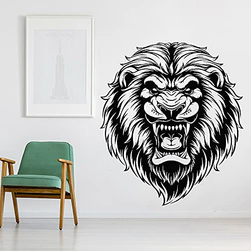 QIANGTOU Vinyl Wandtattoo Aggressive Löwenkopf Afrikanischer König Predator Wandaufkleber Dekoration Zubehör Für Wohnzimmer 47x42cm