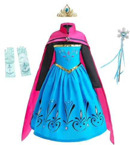 Lito Angels Prinzessin Elsa Krönung Kostüm Kleid für Kleinkind Mädchen, Eiskönigin Schneekönigin Krönungskleid Verkleidung mit Umhang und Zubehör Größe 3-4 Jahre 104