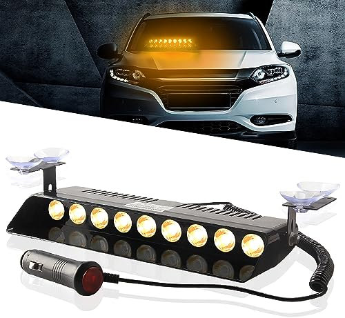 9 Led barre lumineuse d'avertissement, 12V Perles Lumineuses Super Lumineuses avec Ventouse Flash d'avertissement d'urgence pour Les Pare-Brise intérieurs Avant et arrière (jaune)