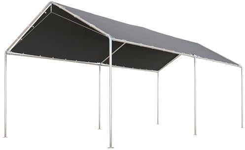 Outsunny Carport auvent pour Voiture 6 x 3 m Acier galvanisé Robuste Toit PE Haute densité Gris