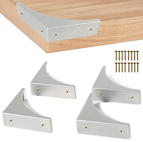 Foxwake Metall-Eckenschutz für Möbel, dekorativer Tisch-Eckenschutz, 6,4 cm, rostfreie Zinklegierung, Schreibtischkanten-Eckwinkel mit passenden Nägeln (Silber, 4 Stück)