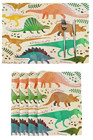 Kcldeci Cartoon Dinosaurier Dino Hitzebeständige Platzsets für Esstisch 1er Set, Wasserdicht Abwischbar Waschbar Tischsets, Leicht zu Reinigen Rutschfeste Platzsets