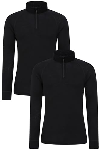 Mountain Warehouse Merino Baselayer-Top für Herren, Multipack - Isotherm, feuchtigkeitstransportierendes und antibakterielles T-Shirt - ideal im Herbst und Winter Schwarz (2er Pack) Large