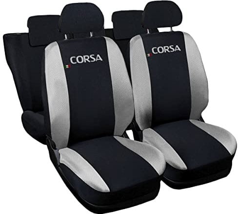 Auto Accessori Lupex | Coprisedili Auto Compatibili con Corsa C D E (2000-2019), Colore Nero Grigio Chiaro, Made In Italy, Tessuto Policotone, Fodere Sedili Anteriori e Posteriori