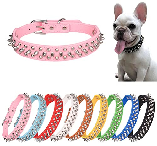 Collier de Chien avec Pointes YOUALSO - Cuir Souple PU - Champignons - Rivet Clouté - Collier Réglable pour Chiot et Chat - Rose XXL