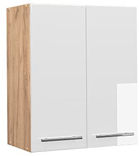 Vicco elément Haut de Cuisine Fame-Line, Blanc Haute Brillance/Chêne de Force doré, 60 cm