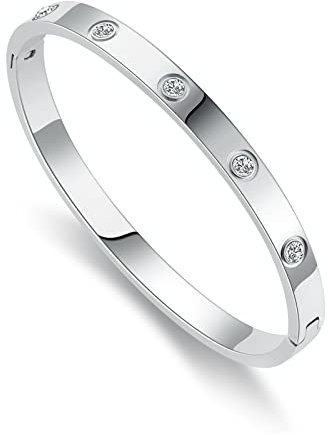 RIMRIVA Gold Bracelets for Women Friendship Love Bangle Bracelets Cubic Zirconia Stainless Steel Bracelet Jewelry Valentines Birthday Christmas Gifts for Women Stocking Stuffers, S, Stainless Steel