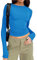 Women's Slim Fit Crop Tops Casual Solid Color Crew Neck Long Sleeve Tight T-Shirt Basic Blouse Tee Tops (Royal Blue, S)