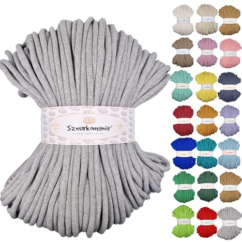 Sznurkomania, Baumwollkordel 9mm 100m, viele Farben, Makramee Garn, Baumwollgarn, geflochtene Baumwollkordel mit Kern, Makramee Kordel, Häkelkordel, Kordel 9mm, gehäkelte Tasche (Grau)