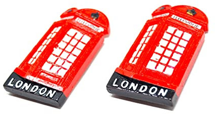 2 x 3D-Kühlschrankmagnet mit Telefonzelle aus London, 6,5 cm x 4 cm, Retro-Briefkasten, Großbritannien, klassischer Telefonstil, 2 Stück
