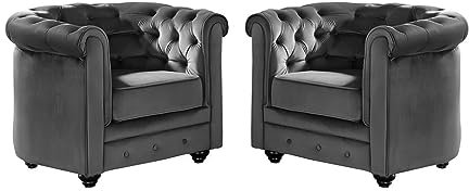 Vente-unique-Sessel 2er-Set - Samt - Anthrazit - Chesterfield