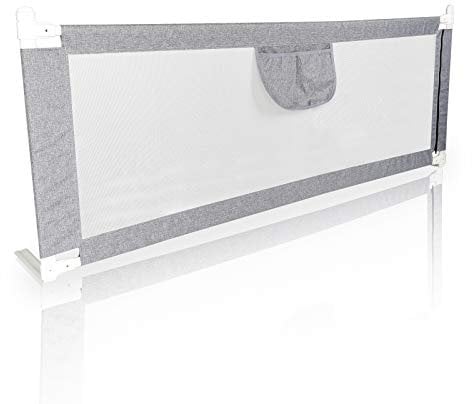 Herrselsam Bettgitter für Kinder (200 x 80 cm),Rausfallschutz Bett für Kinder,Kinderbettgitter mit luftiges Netz, einfache Montage,Sicheres & höhenverstellbares Bettschutzgitter