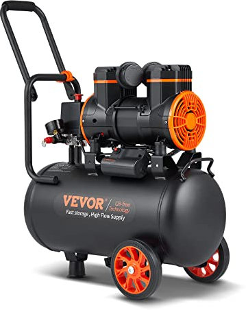 VEVOR Compresseur à Air Silencieux 24 L Réservoir Compresseur d'Air Sans Huile 1450 W 2 CV 5,7 m3/h à 6,2 bar 70 dB pour Réparation Automobile Gonflage Pneus Peinture au Pistolet Clouage Menuiserie