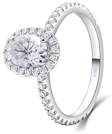 Ayoiow Ehering Damen Einzeln, Ring Weißgold Damen 585 mit Oval Moissanit 1ct Ring Weiß Größe 66 (21.0)