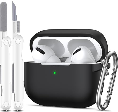 R-fun AirPods Pro Generation Case Cover with Cleaner kit and Replacement Ear Tips(XS/S/M/L), Full Protective Silicone for Apple AirPods Pro 2019 Charging Case - Black