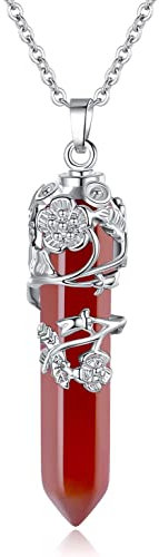 XIANNVXI Heilung Kristall Stein Halsketten natürliche Reiki Karneol Kristall Punkt Blume Gewickelt Anhänger Halskette spirituelle Edelstein Quarz Schmuck für Frauen Mädchen