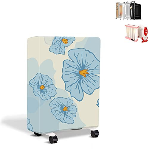 MCOLT Oil-Filled Radiator Dust Cover, Blue Trumpet Flower Pattern, Heaters-High Elasticity Protective Cloth Covers, Scratch/Dust Resistant, In A Full Wrap Design