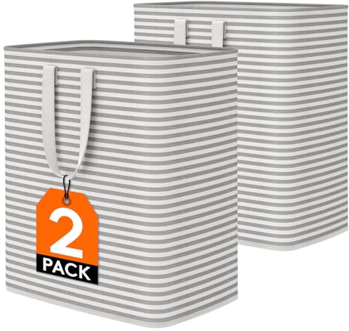 Lifewit Cesto Ropa Sucia 100L, Cesta Ropa Sucia Impermeable con Asas Extendidas, Laundry Basket, Cubo Ropa Sucia Plegable, Bolsa Ropa Sucia para Baño, Dormitorio, Lavadero, Gris, Paquete de 2