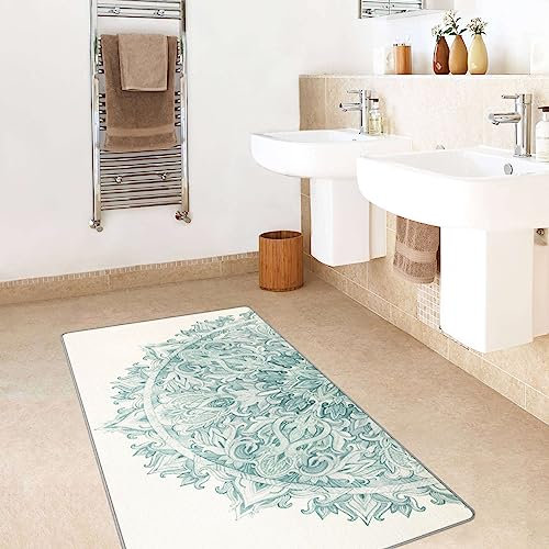 Bilderwelten Waschbarer Teppich Vintage rutschfest Mandala Aquarell Ornament Halbkreis türkis Läufer Wohnzimmer Schlafzimmer 50x100 cm