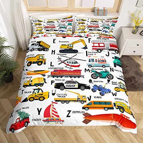 Bagger Bettwäsche Kinder Feuerwehrwagen Polizei Auto Bettwäsche 135x200cm Jungen Hubschrauber Motorrad Ambulanz Kleinkind Bettwäsche Set Alphabet Fahrzeug Autos Bettbezug Set Dekor mit 1 Kissenbezug