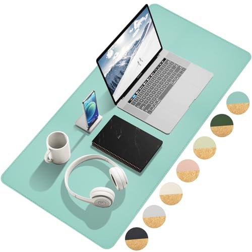 Giecy Tapis de bureau, sous main bureau en liège et tapis de souris gaming en cuir PU, antidérapant, imperméable, protege bureau desk mat pour le bureau et la maison (Vert, 80x40cm)