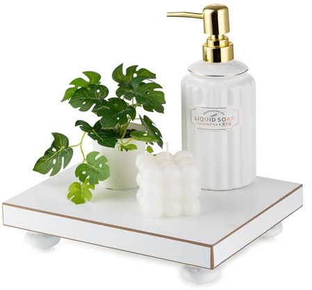 Hanobe Dekoteller Stufen Füßen Riser: Modern Dekotablett mit Ständer für Display Deko Tablett Holzteller Serviertablett Rund Holzerhöhung Holz Weiß, 20 x 15 cm