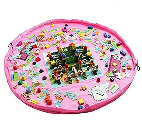 3BPRO Toy Storage Bag,Children Play Mat,Large Tidy Bag, Foldable baby Kids Rug, Portable Child Toys Organizer, Drawstring Bag 60 inch (Pink)