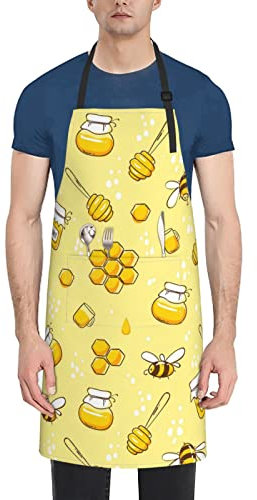 PANARL Küchenschürzen mit niedlichen Bienen und Honig, Kochschürze mit Taschen, wasserdichte Kochschürze, verstellbare Latzschürzen