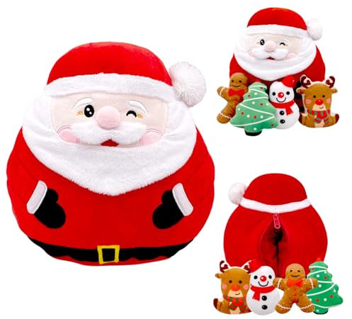 POPOYU Weihnachtsmann Kissen 10’’ Kleines Kuscheltier Weihnachtsmann Stofftier Gefüllte Plüschpuppe,Weihnachten Squishmallows Plüschkissen Spielzeug für Kinder Mädchen Jungen Xmas Sofa Deko Geschenk