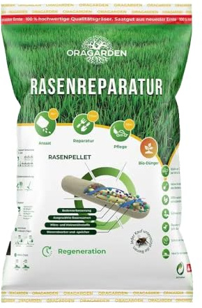 Neu OraGarden ummantelte Rasenpellets Regenerationsrasen für Schnellkeimenden – Rasensamen für Robusten und Widerstandsfähigen Rasen (1.4 kg)