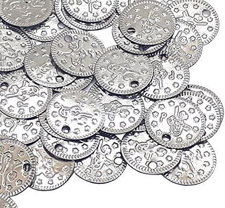 100 Stück Metall Münzperlen Ottoman Tugra Pailletten 20mm Schmuck Charms Anhänger für Gürtel Münzschmuck Haarschmuck Orientalischer Kopfschmuck Bauchtanzkostüm (Silber)