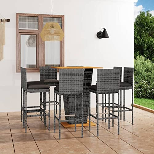 Rantry 9-TLG. Gartenbar Set mit Kissen Theke Stehtisch Gartentheke Bar Tresen Bartisch Barhocker Barstuhl Barhocker Balkonset Sitzgarnitur Gartengarnitur Möbel Gartenmöbel Poly Rattan Grau #2