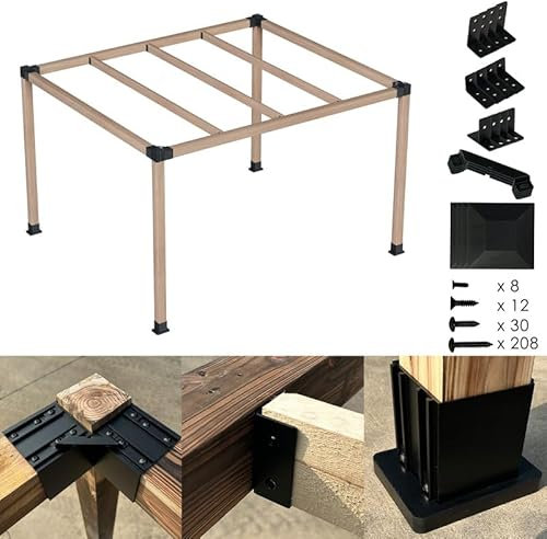 Kozyard Lot de 4 supports de pergola, équerres d'angle à angle droit à 3 voies avec base de poteau de pergola pour pergola de 10,2 x 10,2 cm (réel : 8,9 x 8,9 cm) Kit de support en bois surélevé