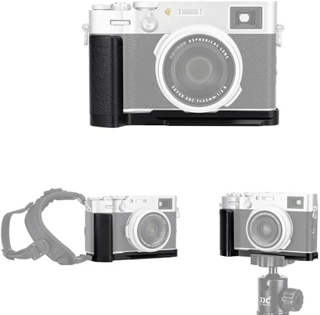 JJC Hand Grip for Fuji X100V X100F Cameras, Arca Swiss L-Shape Grip, Black | Durable Aluminium Alloy|Anti-slip Leather|1/4-20 Threads|Swap Battery & Memory Card Conveniently|Wristband Eyelet