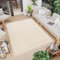 TAPISO Rio Loop Teppich Outdoorteppich mit Fransen Linien Muster Beige Creme Terasse Balkon Wintergarten 200 x 300 cm