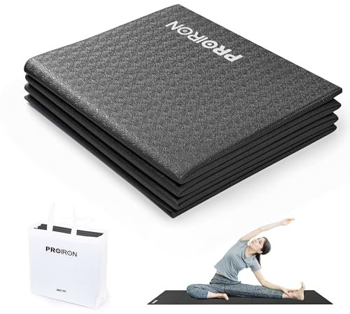 PROIRON Faltbare Yogamatte 183x61x0,4cm, Rutschfest, Schweißresistent Strapazierfähig, Tragbare Fitnessmatte Für Reisen Und Sport, Zusammenklappbar 30,5x26,5x6cm, Schwarz