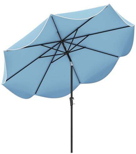 COSTWAY 9FT/2.7M Patio Parasol, 8 Ribs Heavy-Duty Sun Shade Canopy with Crank Handle, Push Button Tilt & Ruffled Edges, Outdoor Waterproof 2-Tier Market Table Umbrella for Beach Balcony Pool (Navy)