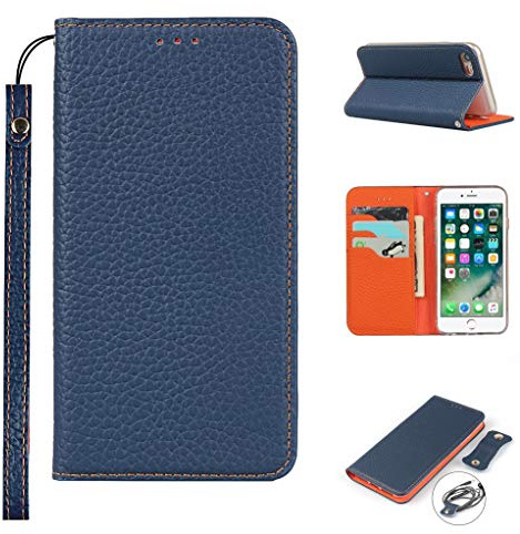 CAVOR HandyHülle kompatibel mit iPhone 7 Plus/8 Plus Hülle,Flip Echtleder Geldbörse Handyhülle,[3 Kartenfächer][Magnetisch][RFID Blocker] Klapphülle - Dunkelblau