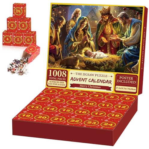 Puzzle Adventskalender 2024 Kinder - Puzzle-Freude für die ganze Familie 1008 Teile, 24 Boxen, ideal für den Countdown bis Weihnachten, Hausdekoration und als Geschenk für Erwachsene (B)