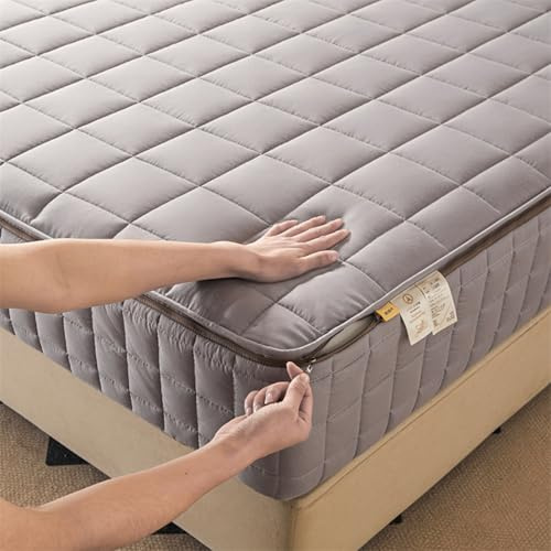Matratzenbezug Reißverschluss140x190/200 Anpassbare Matratzenschoner Encasing Spannbetttuch Weiche Fünf Seiten Gesteppt Matratzenüberzug Spannbettlaken Waschbar Matratzenhülle (105x200+20cm,Gray)