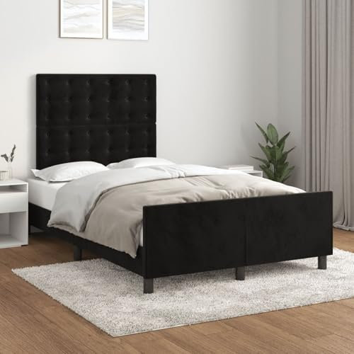 JUDYY Bettgestell mit Kopfteil Schwarz 120x200 cm Samt, Bett, Bed Frame, Familienbett, Bettrahmen, Bett Gestell, Bett Rahmengestell, Schlafzimmer Bett - 3125991