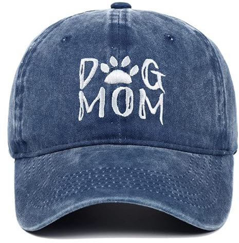 BABAHU Bestickte Baseballkappe für Damen, Motiv: Hund, Mama, Papa, verstellbar, Denim-Baseballkappe (DE/NL/SE/PL, Alphanumerisch, Einheitsgröße, B01-Mom-Navy Blue)