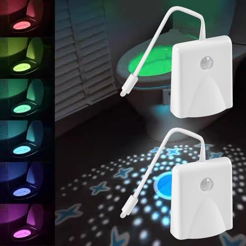 Forhome 2 Stück Toilette Licht Mit Projektor, Bewegungsmelder, USB Ladung, Wiederaufladbares LED-Nachtlicht für Toiletten