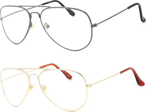 NEW VISION Lesebrille 2 PACK, Pilotenbrille Herren Unisex, Metallrahmen Klassische Retro Lesebrillen, Lesehilfe für Damen Herren NV8132 (TITAN+GOLD, 1, Diottria)
