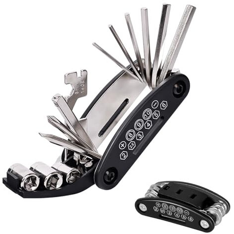 Bike Tool Kit, Puncture Repair Kit Bike Tyre, Multi Function Folding Bicycle Repair Tool 16 in 1, Portable Bike Repair Kit, Bike Multi Tool for Riding Travel (Black)