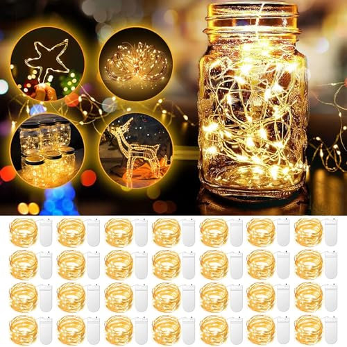 30 Stück Led Lichterkette mit Batterie,2M 20LED Mini WarmWeiß Lichterkette Innen mit Batterie Klein für Weihnachten Hochzeit Party Innen Deko