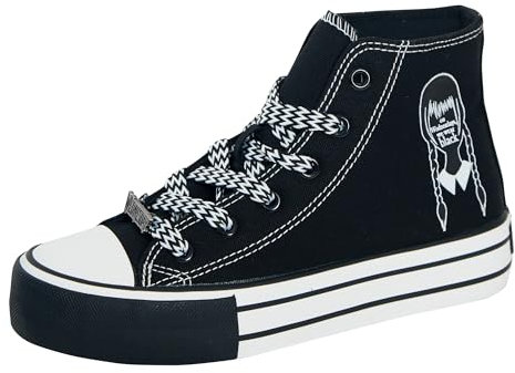 Femmes Adolescentes Filles Mercredi Baskets Montantes Escarpins en Toile Famille Addams Baskets à Lacets Chaussures de Sport