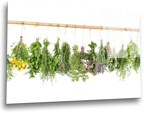 INDIGOS UG Luxus Glasbild - Kräuter Kette - 100x60 cm - ESG Echtglas bedruckt - Glasdruck - Wohnzimmer, Küche, Schlafzimmer, Badezimmer - Geschenk - Deko, Wandbild