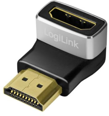 LogiLink AH0005A - HDMI Ultra High Speed Adapter (Stecker/Buchse) mit bis zu 18 Gbit/s, 90° gewinkelt, Ultra HD Auflösung 8K/60 Hz (7680×4320)