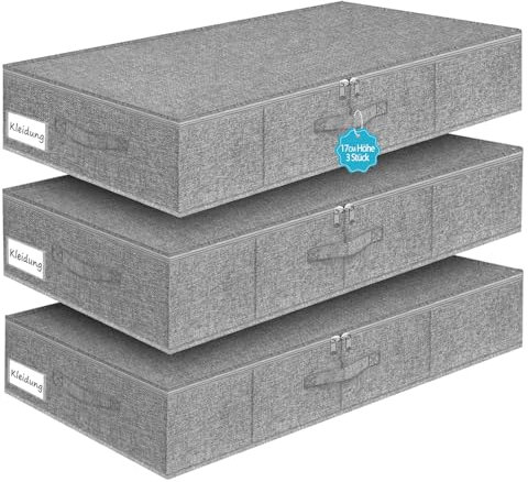 JUPELI Aufbewahrungsbox, 50L Unterbett Aufbewahrungsbox,3 Stück Unterbettkommoden mit Stabile Seitenwände und Boden, Verstärkt Griff & Fenster, Bettwäsche Aufbewahrung für Kleidung, Bettdecken